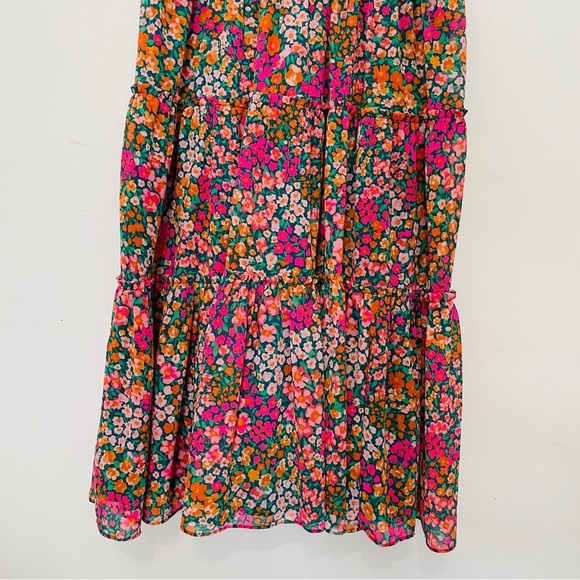 Floral Sleeveless Tiered Pleated Ruffle Chiffon Midi Dress Multicolor - Picture 5 of 8